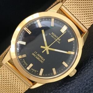 Vintage 1975 Montine Of Switzerland  Manual Mens Gold Watch W/Gold Strap